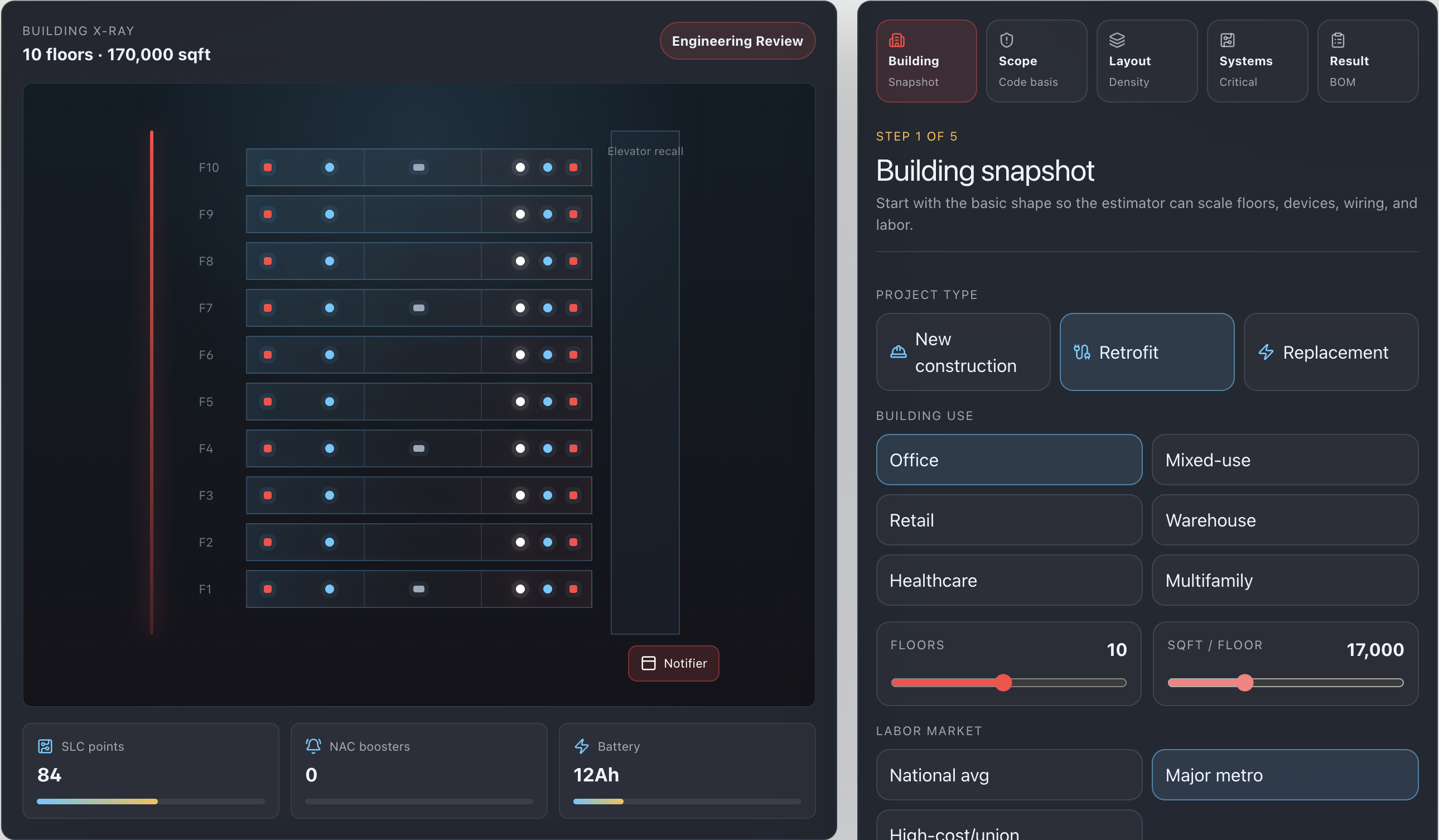 Fire Alarm BOM Estimator interface preview